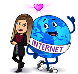 Picture of a person leaning next to a globe that says internet